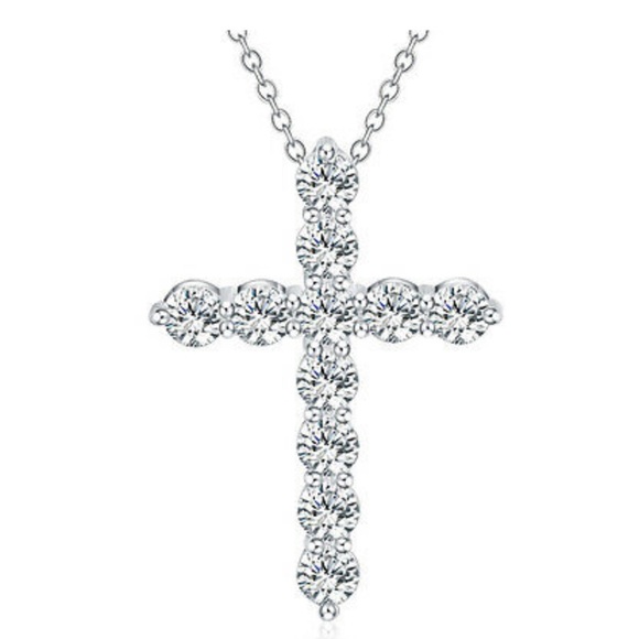 925 Sterling Silver Necklace Cross charm 18inches - Picture 2 of 4